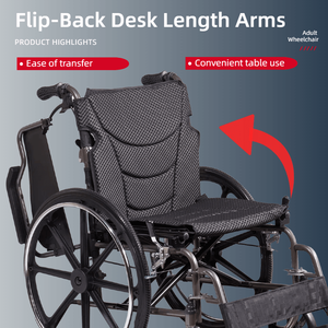 Fauteuil roulant manuel de transport de 20 pouces avec roues arrière à dégagement rapide de 24 pouces, freins à main avant et arrière verrouillables, conception pliable Nanomete - Product Image 3