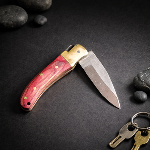 Navaja de bolsillo personalizada hecha a mano de acero inoxidable con mango de madera, mini navaja plegable para llavero, herramienta EDC para camping, 4 en 1, venta al por mayor a granel - Product Image 2