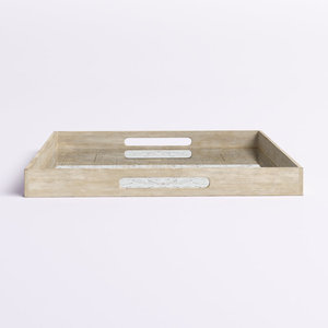 Plateau de service rond en bois bleu de luxe, style Art Déco, design artisanal, finition mate lisse, élégant et moderne, pour table coulissante - Product Image 5