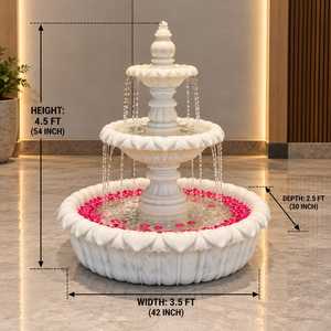 4.5 Feet Three Tier Marble <b>Fountain</b> Classical Garden <b>Water</b> Feature White Natural Stone Lotus Petal Design Outdoor <b>Indoor</b> Decor - Product Image 5