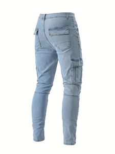 <b>Men's</b> Stonewashed <b>Wide</b> <b>Leg</b> Denim <b>Jeans</b> Mid Waist Loose Fit Casual Cotton Pants Autumn Wear - Product Image 6