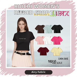 Camiseta Corta Ajustada para Mujer, 220 g/m², 92% Algodón, 8% Elastano, Transpirable, Tejido Acanalado, con Logotipo Personalizado Impreso, Informal para Verano - Product Image 2