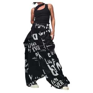 Women's Black Printed Harem Pants High Waist Elastic Loose Fit Full Length Streetwear Style Letter Pattern Summer Wear - Product Image 2
