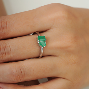 Trending 925 Sterling <b>Silver</b> Pear & Octagon Cut Natural <b>Emerald</b> Gemstone Fine <b>Ring</b> For Women's Wholesale Price - Product Image 4