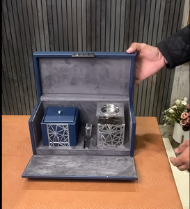 Quemador de incienso de lujo de acero inoxidable cortado a láser con pinzas, caja de cuero premium, soporte para incienso árabe, set de regalo para Ramadán y Eid - Product Image 3