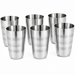 Gobelet en acier inoxydable de qualité alimentaire, incassable, à rayures satinées, en métal, pour la maison et les restaurants - Product Image 2