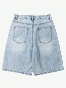 Classic Light Blue Denim Shorts for Men Summer Baggy Fit <b>Jean</b> Shorts <b>Raw</b> <b>Hem</b> Casual Cotton Half Pants Men Summer <b>Jeans</b> Shorts - Product Image 2