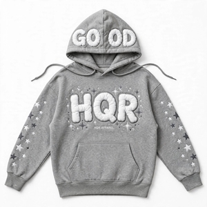 HQR Apparel Unisex <b>Black</b> Hooded Sweatshirt for Logo Oversized Fit Streetwear 100% Cotton <b>Fleece</b> Washed Pocket Design - Product Image 6