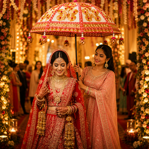 Elegant <b>Gota</b> Patti Traditional Indian Bridal Entry Umbrella for Wedding Haldi Mehndi Ceremony Decorative Handmade PunjabiChhatri - Product Image 4