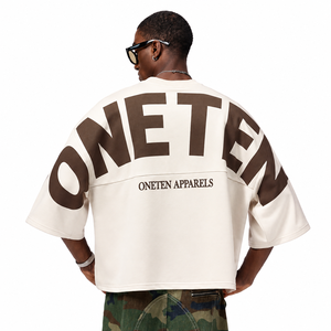 เสื้อยืดโอเวอร์ไซส์แขนสั้นผู้ชาย ONETEN APPARELS พิมพ์ลายตัวอักษรด้านหลัง สไตล์สตรีท คอกลม ผ้าเจอร์ซีย์คอตตอน 100% ระบายอากาศได้ดี - Product Image 2