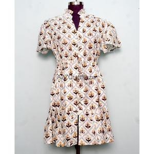 Robe Courte Femme 100% Coton Tricotée Col V Manches Courtes Taille Haute Coupe Évasée Imprimé Floral Numérique Lavable Respirante Idéale Bureau - Product Image 2