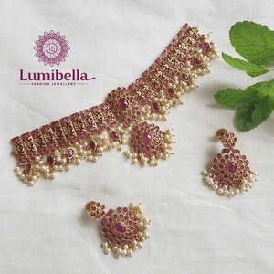 <b>Ruby</b> Kemp Choker <b>Necklace</b> Set Fashion Jewelry - Product Image 1