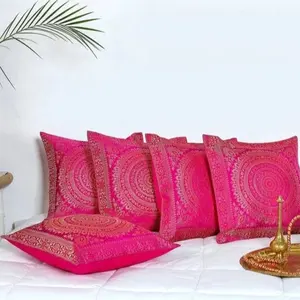 Sarung bantal pola Mandala, penutup bantal sutra brokat Sofa lempar ruang tamu hadiah Natal dekoratif India