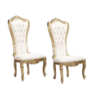 <b>Victorian</b> Style High Back <b>Chair</b> White Fabric Upholstery Gold Frame Armless Design for Dining and Garden Sets - Product Image 5