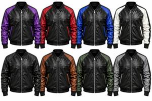 Blouson bomber en cuir PU pour homme, noir et violet, à col montant, coupe-vent, fermeture éclair, style décontracté - Product Image 5