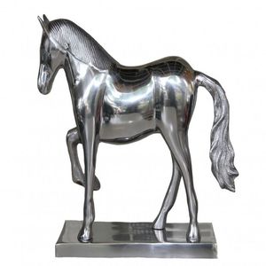 Sculpture de cheval contemporaine en aluminium coulé, stérile et noble, art équestre métallique pour la décoration intérieure haut de gamme. - Product Image 6