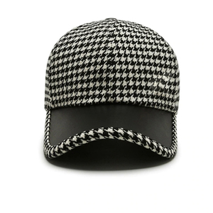 Gorra de Béisbol a Cuadros Unisex, Ajustable, con Cierre Magnético, 6 Paneles, 100% Poliéster Satinado, Diseño de Pata de Gallo en Blanco y Negro, Estilo Casual - Product Image 5