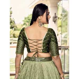 Merveilleux paillettes vertes Chinon Mehendi Wear Lehenga Choli - Product Image 1