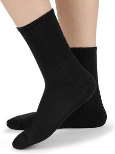 <b>Women</b> Solid <b>Black</b> Ribbed Knit Crew <b>Socks</b> Breathable Casual Daily Wear - Product Image 2
