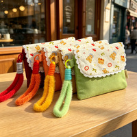Sac à main rectangulaire horizontal pour femme, style coréen, en tissu imprimé ours, double couche, motif champêtre frais, pour usage quotidien