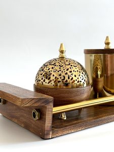 Plateau de service en bois de luxe personnalisé avec poignée dorée, décoration islamique pour la maison, pour les dattes du Ramadan, table de réunion arabe - Product Image 4