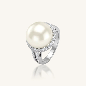 Pearl and <b>Cz</b> <b>Ring</b> in 92.5 Sterling Silver KLSR-11881 - Product Image 1