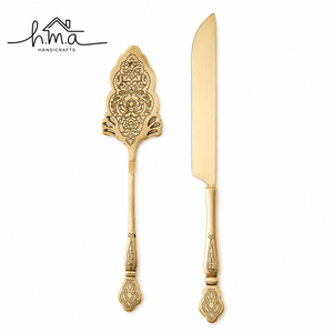 Juego de espátulas para pastel de latón con acabado dorado y plata, con mangos en forma de hoja y hoja ancha y plana, elegante cuchillo para servir postres - Product Image 5