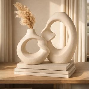 White Matte <b>Ceramic</b> Tabletop <b>Vase</b> Abstract Loop Flower Vessel Minimalist Decorative Bud <b>Vase</b> for Home Shelf - Product Image 3