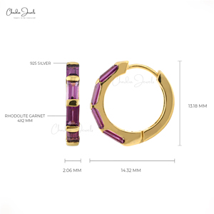 Chordia Jewels Micron Plated 925 Sterling <b>Silver</b> Natural 1.12 CTW Rhodolite Garnet Hoop <b>Earrings</b> January Birthstone Jewelry Sale - Product Image 2