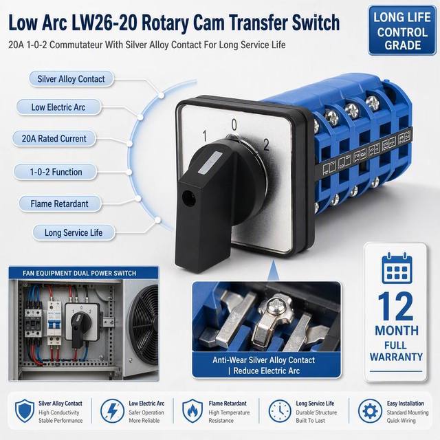 LW26 Series Universal Rotary Changeover Cam Switch 20A 25A 32A 63A 125A 160A 660V 3 Position 4 Pole Manual Power Switch
