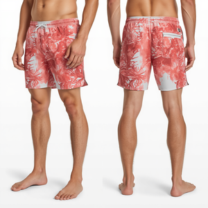 Shorts de bain de luxe pour hommes Coral Horizon avec graphismes numériques artistiques de qualité supérieure, légers, séchage rapide, pour la plage en été - Product Image 2