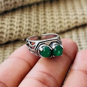 Boho Vintage Double Green Stone Brass <b>Ring</b> Oxidized <b>Silver</b> Plated Tribal <b>Adjustable</b> Wholesale <b>Ring</b> For Women - Product Image 4