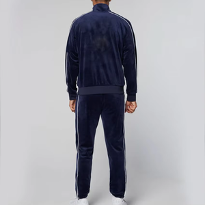 Custom Logo Men's Sport <b>Tracksuits</b> Pyjamas Quarter Zip Velour Track Suits with Hooded Collar Two Piece Pants Set in Solid <b>Velvet</b> - Product Image 5