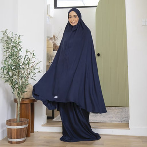 Robe de prière musulmane pour femmes en rayonne bleu marine de qualité supérieure, douce et respirante, hijab mukena, vêtements islamiques en gros, ensemble abaya long - Product Image 1