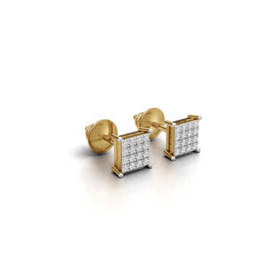Boucles d'oreilles clous géométriques de luxe avec micro-incrustation de diamants taille princesse, plaqué or jaune, unisexe, pour usage quotidien - Product Image 1