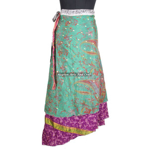 New Indian Silk Sari Wrap <b>Skirts</b> <b>Boho</b> Stylish Multi Color Summer Wear Comfortable Fashion Hippie Style Free Size Gypsy Women - Product Image 1