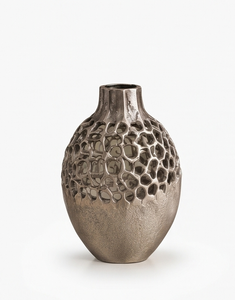 Jarrón Decorativo de Metal Plateado de Lujo, Moderno, Ovalado, con Textura de Rejilla Calada, para Flores, para el Hogar, Oficina, Vestíbulo, Diseño de Interiores - Product Image 1