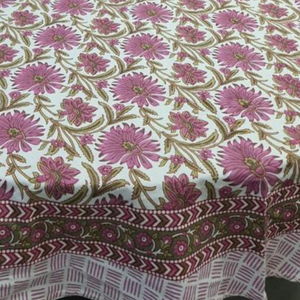 Mauve & White Wholesale Premium Reusable Jaipur Block Printed Vintage Floral <b>Round</b> 4 Seater 60" <b>Table</b> <b>Cloth</b> Eco - Friendly - Product Image 4
