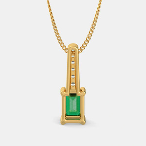 Collier pendentif barre en or jaune avec diamant de laboratoire taille émeraude - Product Image 3