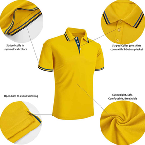 เสื้อเชิ้ตผู้ชายสีเหลือง ผ้าฝ้าย 100% แขนสั้น คอปก สีพื้น แต่งบล็อกสี สไตล์ไฮสตรีท พร้อมโลโก้ด้านหน้า สำหรับทีม - Product Image 6