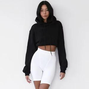 Sweat à capuche court pour femme, hiver, polyester/coton de haute qualité, couleur unie, logo personnalisable sur le devant, pull en molleton écologique - Product Image 2