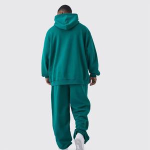 Unisex Green <b>Tracksuit</b> Solid Color Casual Regular Fit Full Length Hooded Sweatshirt Pants Set Drawstring Closure Breathable - Product Image 3