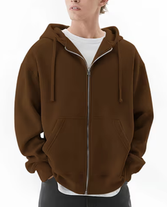Factory Direct Sale Custom Logo 100% Cotton Winter Kangaroo Pockets 380 GSM Fleece Full <b>Zip</b> Oversized Boxy Fit Men's Hoodies - Product Image 2