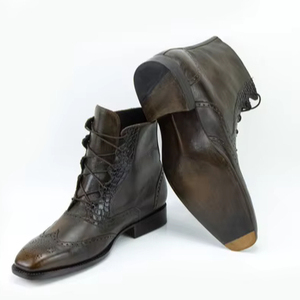 Bottes à lacets en cuir véritable pour hommes, bottines à lacets en cuir véritable gaufré crocodile, chaussures habillées classiques de luxe en cuir pour hommes - Product Image 1
