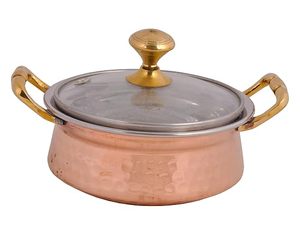 Copper Casserole <b>Pot</b> With Glass <b>Lid</b> Zinc Alloy Handles Round Vintage Design Durable For Gas And Induction Cooker - Product Image 6