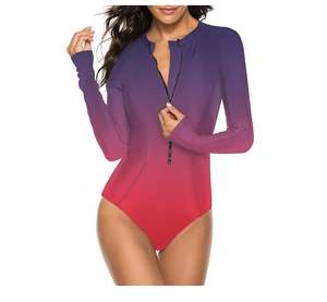 Maillot de bain une pièce à manches longues pour femmes, protection UV UPF 50+, fermeture éclair, imprimé par sublimation, maillot de bain pour surf - Product Image 4