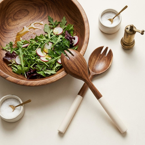 Trending Eco-Friendly Wood and White Resin <b>Salad</b> Server Set Kitchen Serving Fork & Spoon Tableware for Restaurant Wholesale - Product Image 5