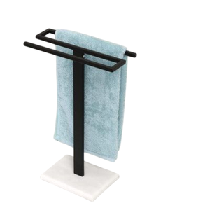 Porte-serviettes autoportant en acier noir de qualité supérieure avec 2 barres, design minimaliste pour salle de bain, support fixe pour serviettes de bain - Product Image 1