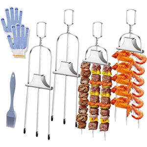 Juego de 4 Brochetas de Acero Inoxidable para Kebab, 14 Brochetas con Barra Deslizante de 3 Puntas, Accesorios Esenciales para Barbacoa - Product Image 1