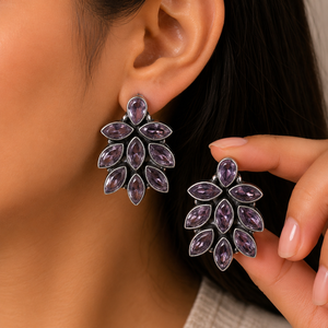 Bulk Price Ethnic Boho Trendy <b>Stud</b> Floral Brass Antique <b>Silver</b> Plated Bezel Setting Zircon Wedding <b>Earrings</b> Women Wholesale - Product Image 2